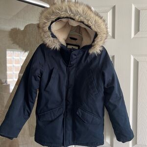 Abercrombie & Fitch Dark Blue Kids Puffer with Faux Fur Hood